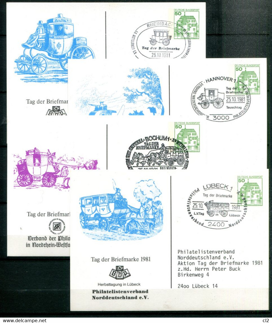 Tag Der Briefmarke 1981 - PP104/125 à PP104/134 - Cartes Postales Privées - Oblitérées