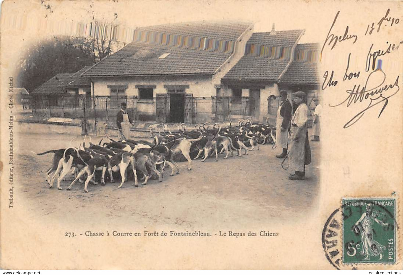 Fontainebleau           77         Chasse à Courre     Le Repas Des Chiens. -  Décollée -            (voir Scan) - Fontainebleau