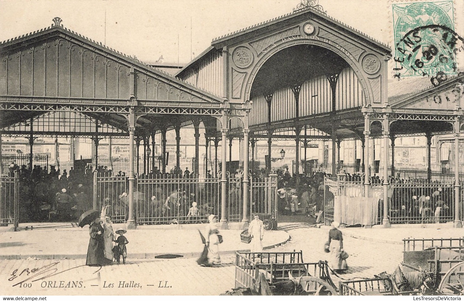 France - Orléans - Les Halles - L.L. - Dos Vert - Animé - Carte Postale Ancienne - Orleans