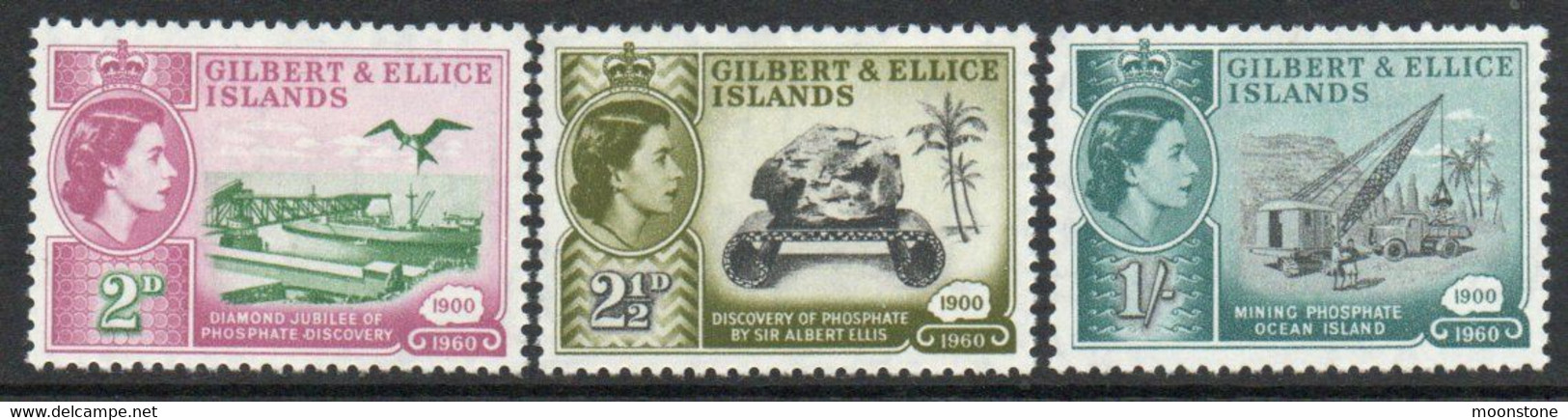 Gilbert & Ellice Islands 1960 Diamond Jubilee Of Phosphate Discovery Set Of 3, Hinged Mint, SG 76/8 (BP2) - Gilbert- Und Ellice-Inseln (...-1979)