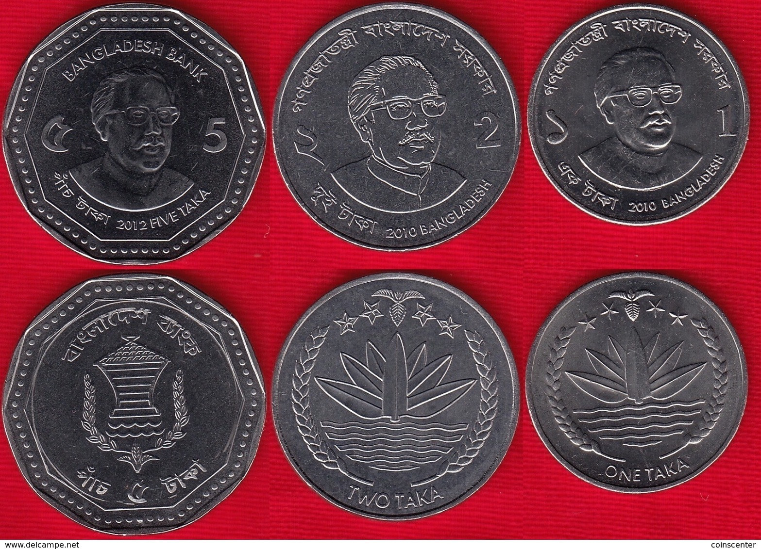 Bangladesh Set Of 3 Coins: 1 - 5 Taka 2010-2012 UNC - Bangladesch