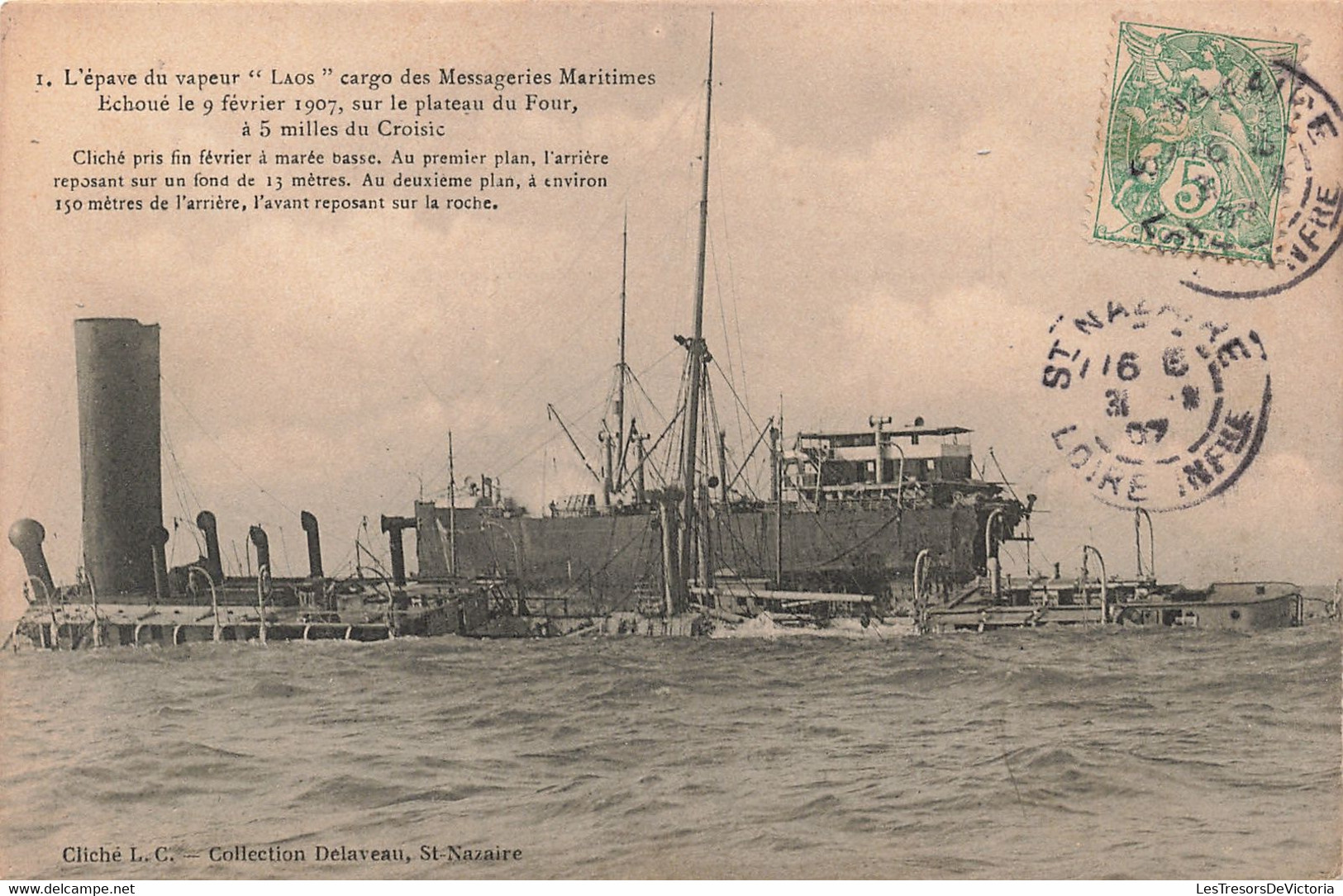 France - Saint Nazaire - L'épave Du Vapeur Laos Cargo Des Messageries Maritimes - Delaveau - Carte Postale Ancienne - Saint Nazaire