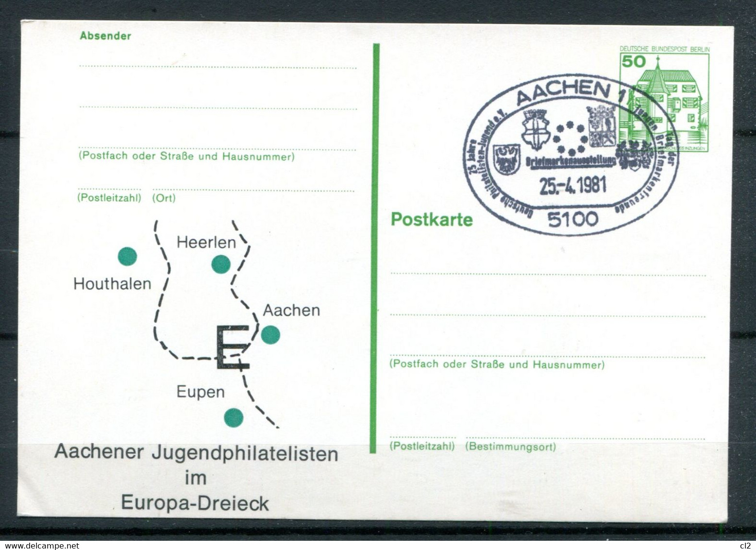 25.4.1981 - Aachener Jugendphilatelisten Im Europa-Dreieck - Privatpostkarten - Gebraucht