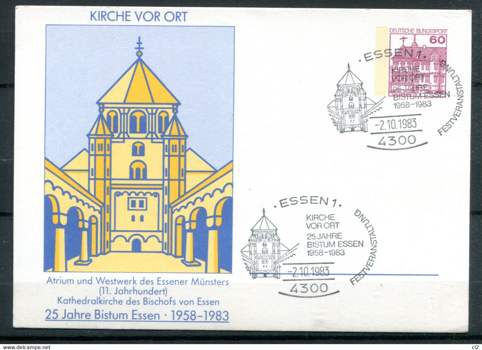 2.10.1983 - Kirche Vor Ort - 25 Jahre Bistum Essen - Cartes Postales Privées - Oblitérées