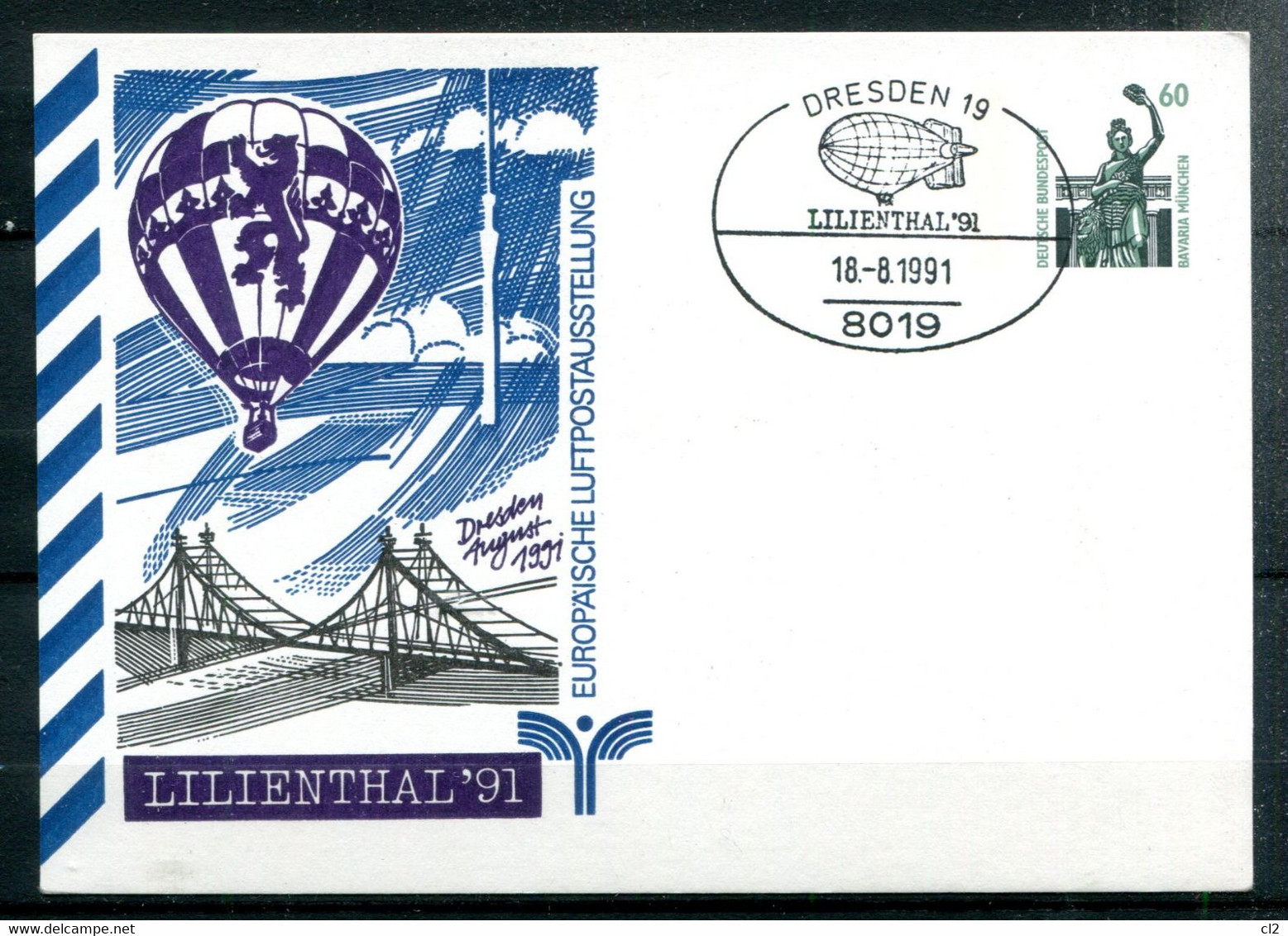 DRESDEN 18.8.1991 - LILIENTHAL "91" - Postales Privados - Usados