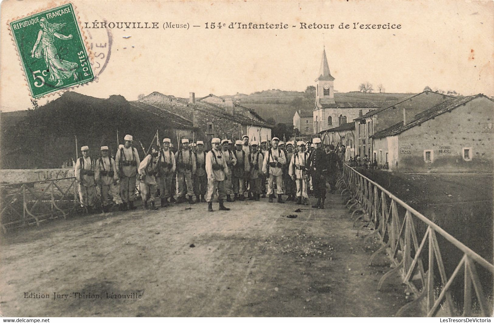 France - Lerouville - 154ème D'infanterie - Retour De L'exercice - Animé - Soldat - Clocher - Carte Postale Ancienne - Commercy