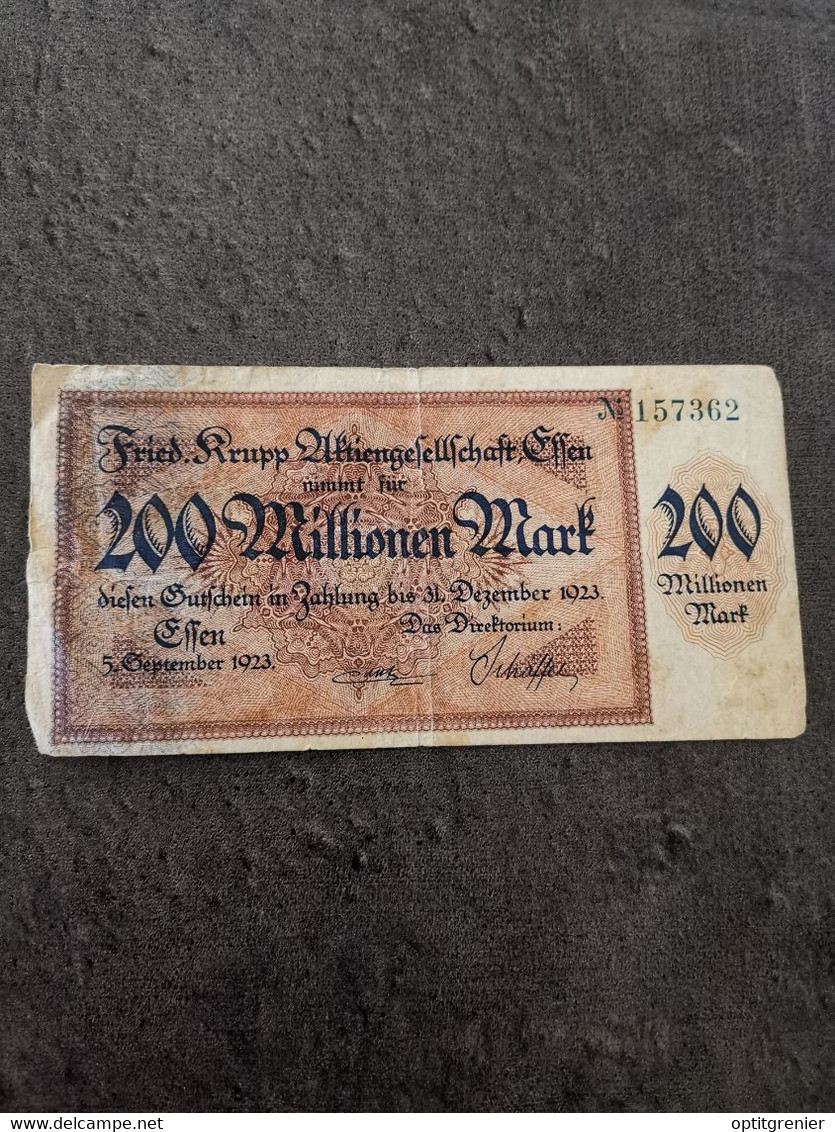 BILLET 200 MILLIONEN MARK 31 12 1923 ALLEMAGNE / BANKNOTE GERMANY - Non Classificati