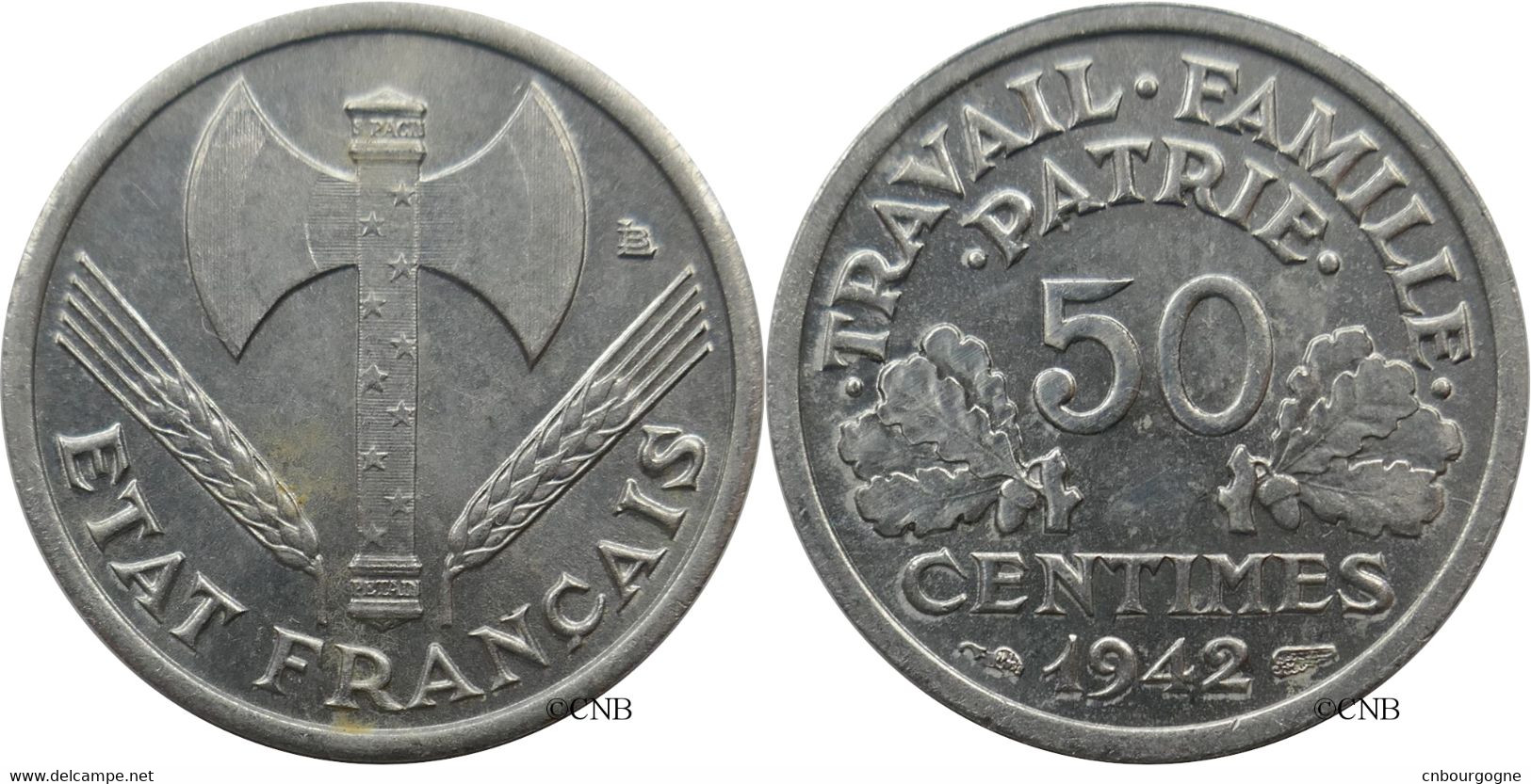 France - État Français - 50 Centimes Bazor / Francisque Poids Lourd 1942 - SUP/AU58 - Fra4722 - 50 Centimes