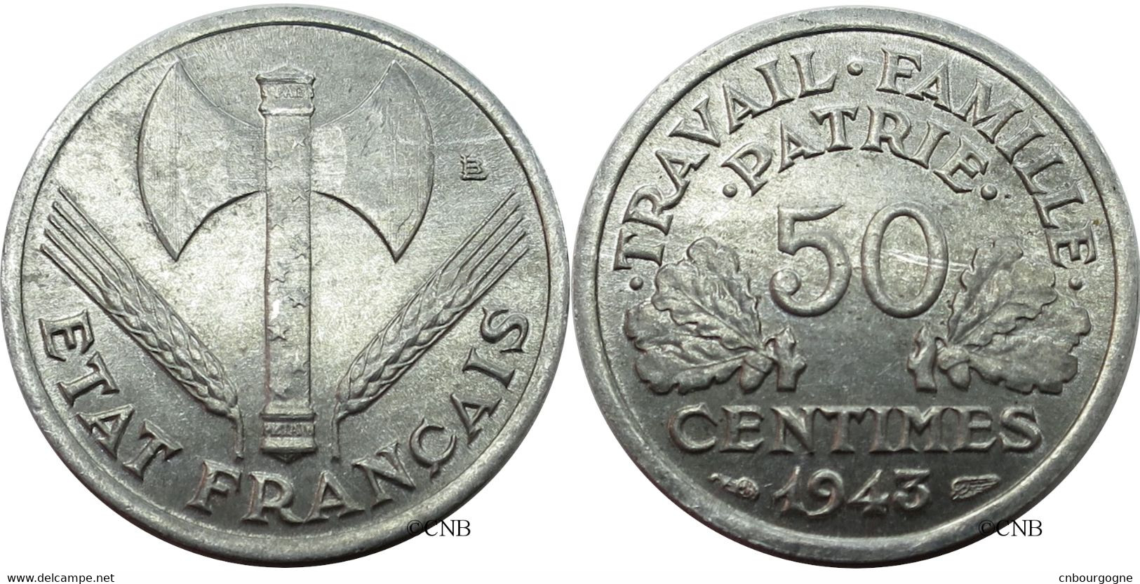 France - État Français - 50 Centimes Bazor / Francisque Poids Léger 1943 - SUP/AU58 - Fra4589 - 50 Centimes