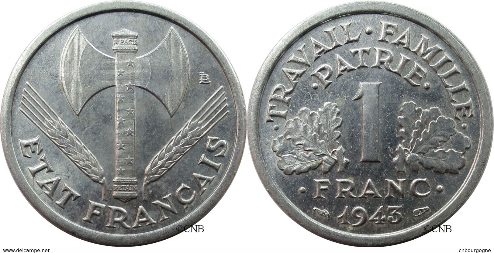 France - État Français - 1 Franc Bazor / Francisque Poids Léger 1943 - SUP/AU58 - Fra4601 - 1 Franc