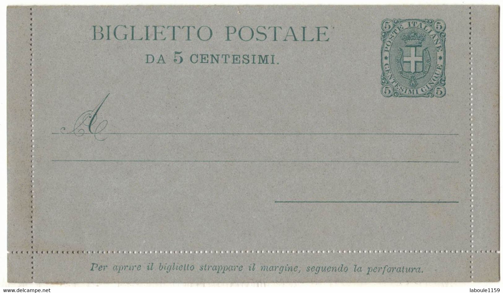 ITALIE ITALIA ENTIER POSTAL BIGLIETTO POSTAL DA 5 ENTESIMI - NON CIRCULEE - Entiers Postaux