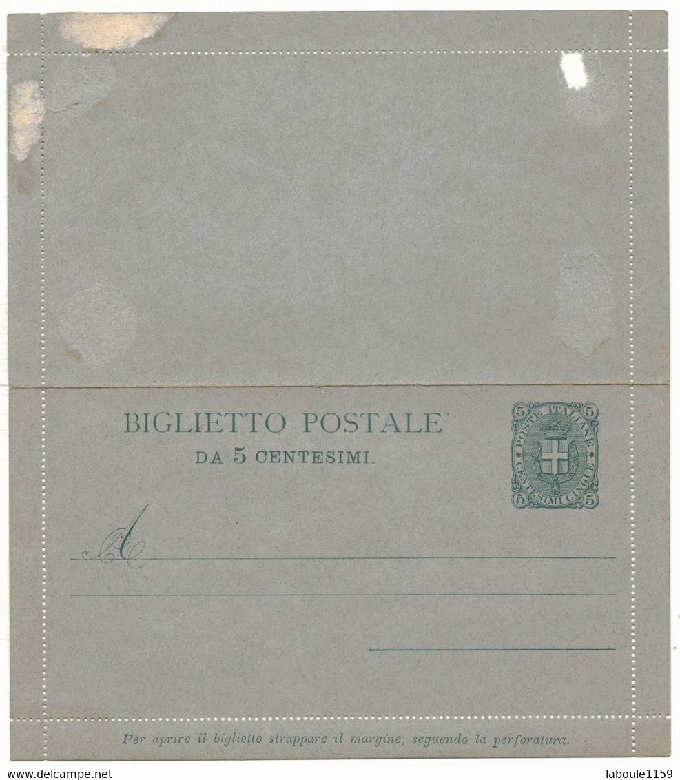 ITALIE ITALIA ENTIER POSTAL BIGLIETTO POSTAL DA 5 ENTESIMI - NON CIRCULEE - Interi Postali