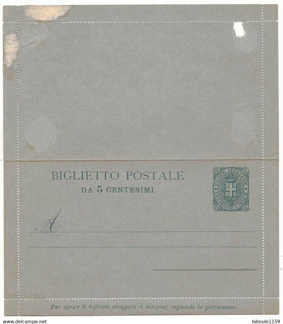 ITALIE ITALIA ENTIER POSTAL BIGLIETTO POSTAL DA 5 ENTESIMI - NON CIRCULEE - Entiers Postaux