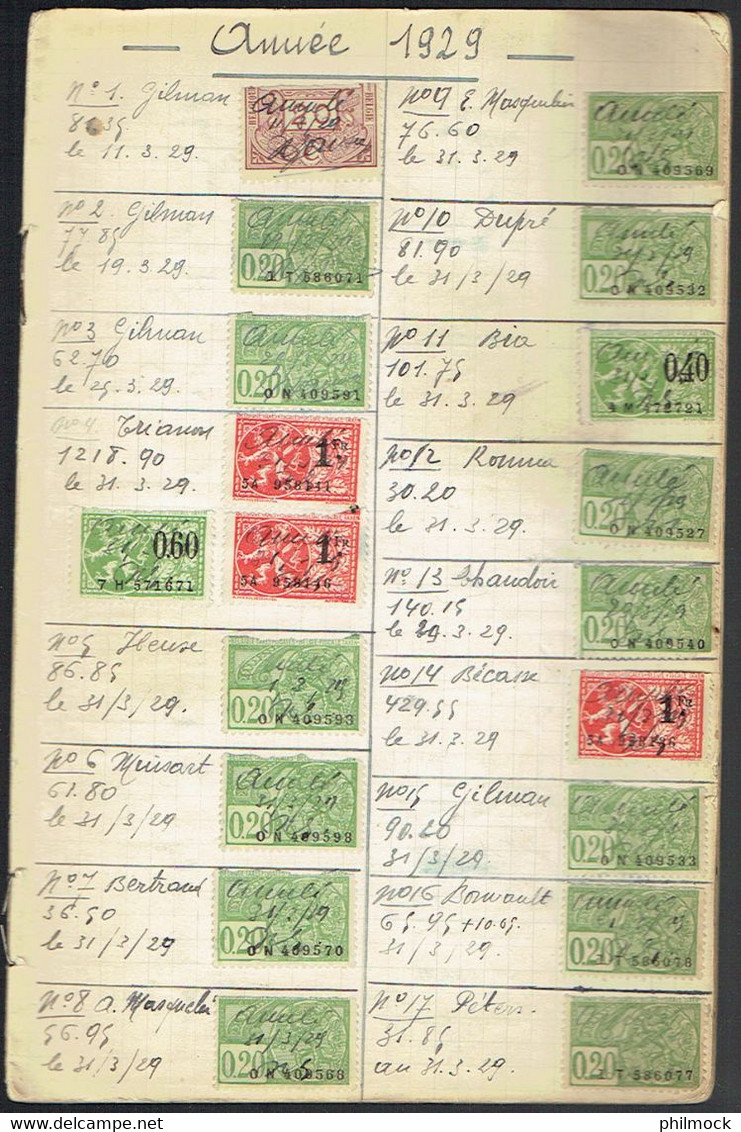 16P - Carnet Centaine De Timbres Fiscaux 1929 Fin 1930 - 14 Pages Recto-verso - Stamps