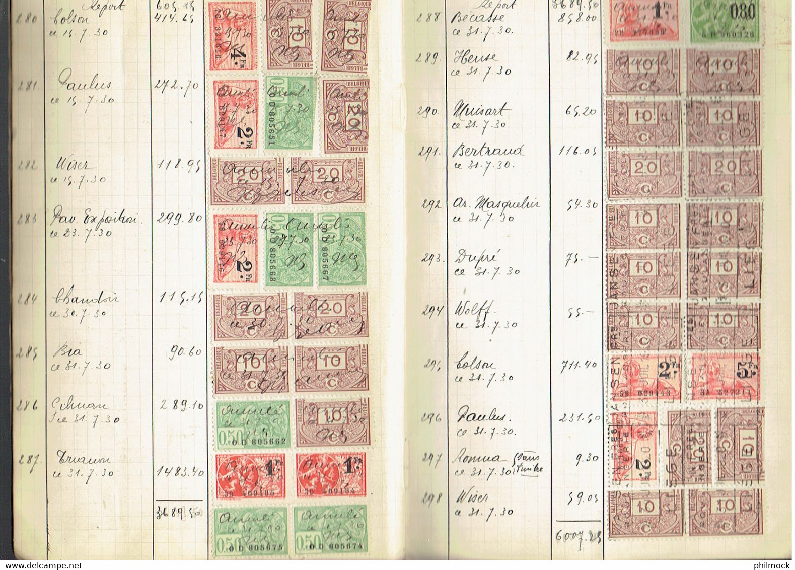 16P - carnet centaine de timbres fiscaux 1929 fin 1930 - 14 pages recto-verso