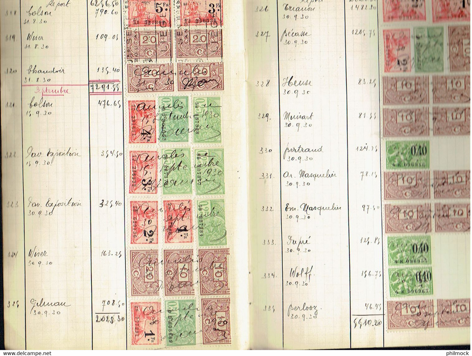 16P - carnet centaine de timbres fiscaux 1929 fin 1930 - 14 pages recto-verso