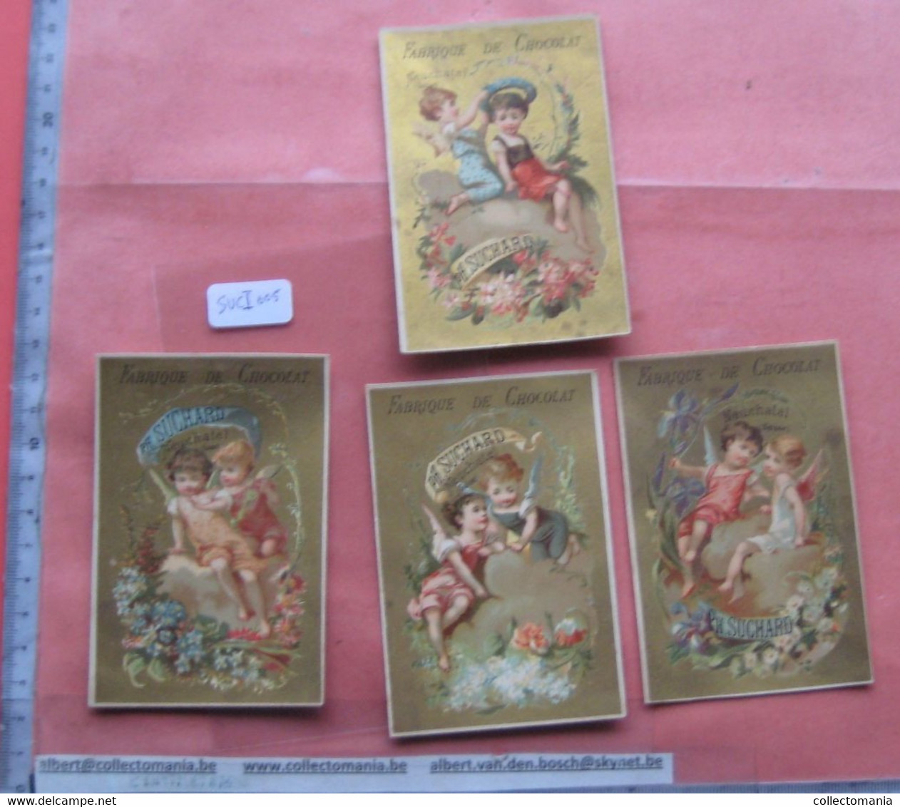 SUCHARD Chocolate Set Nr-005: 2 Girls-angels On A Rock - 4 Cards,  Fronts Very Good C1884 ,  Rear Has Small Unglue-signs - Suchard