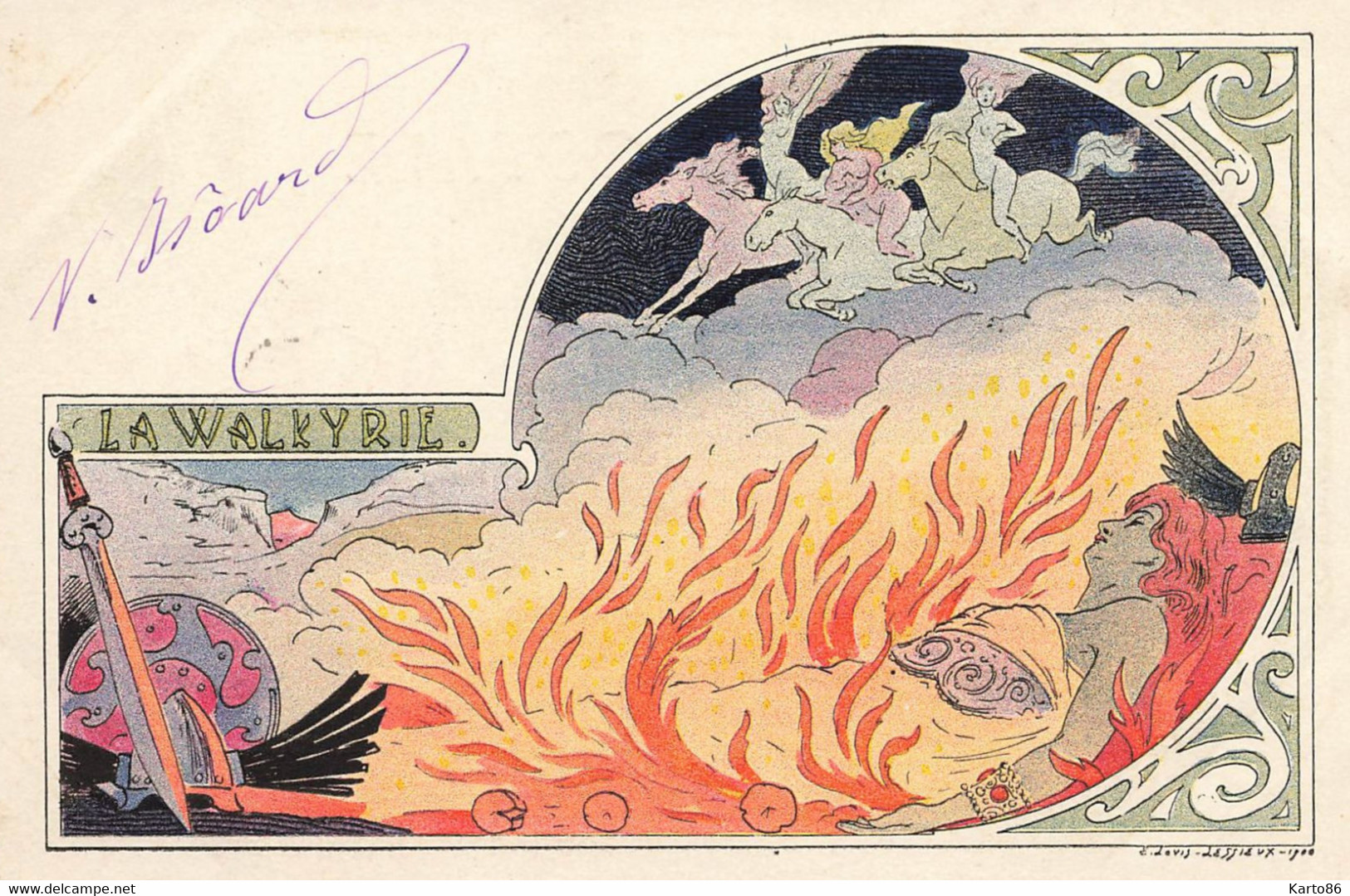 E. Louis LESSIEUX Jugendstil * CPA Illustrateur Lessieux Art Nouveau 1901 * LA WALKYRIE - Lessieux