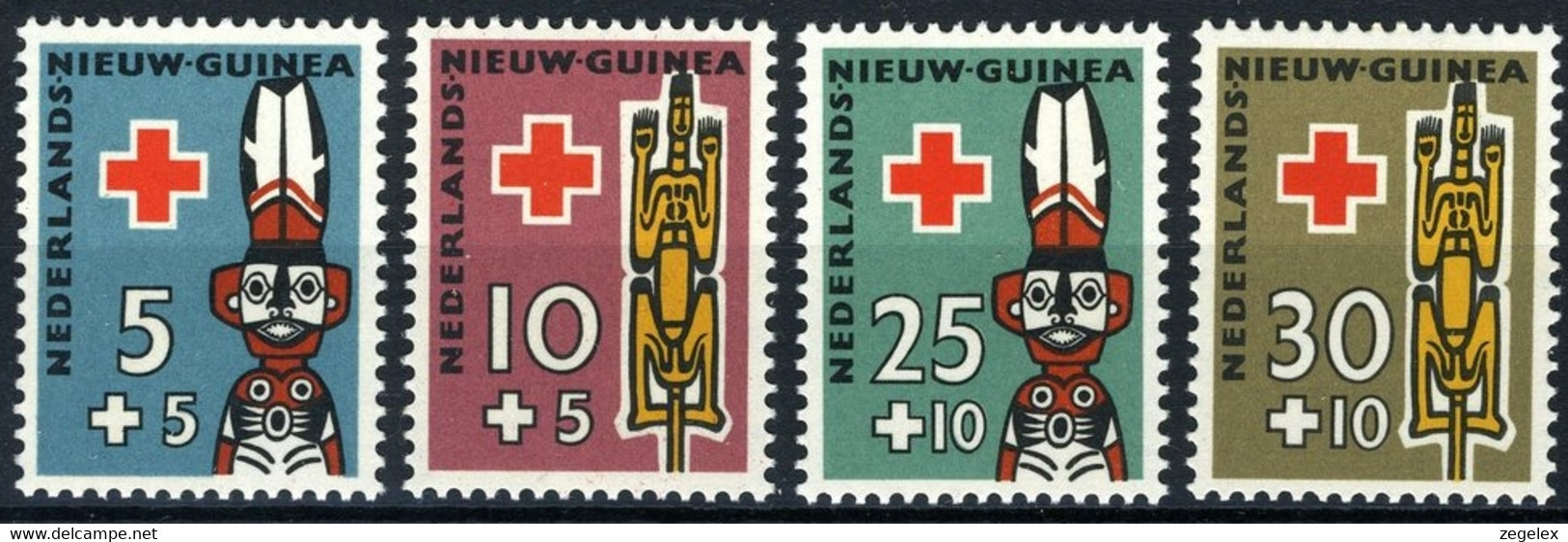 Nederlands Nieuw Guinea 1958, Rode Kruis, Red Cross NVPH 49-52 Hinged/ongestempeld - Nueva Guinea Holandesa