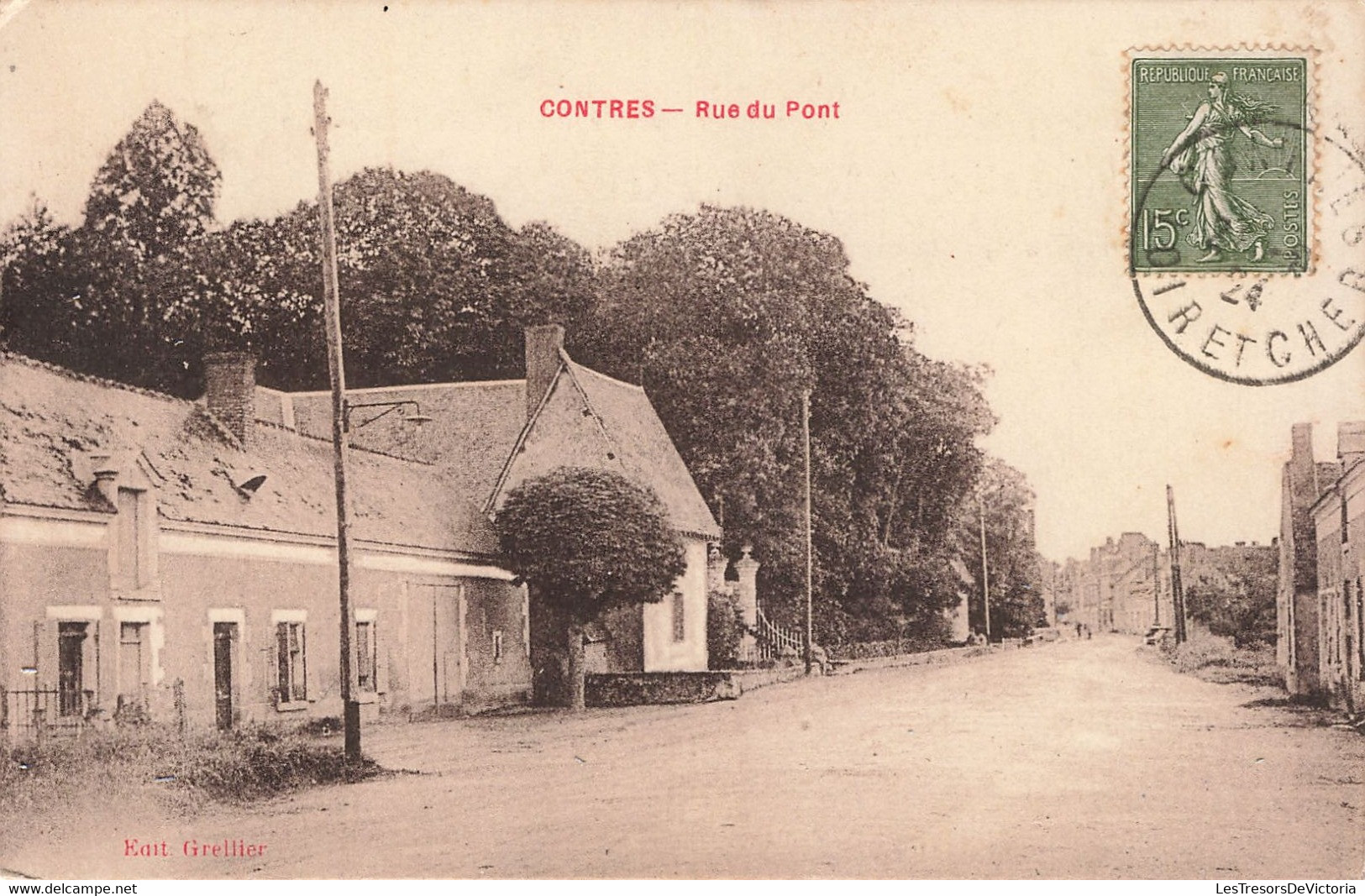 France - Contres - Rue Du Pont - Edit. Grellier - Breger Frères - Oblitéré  Contres 1924 - Carte Postale Ancienne - Blois