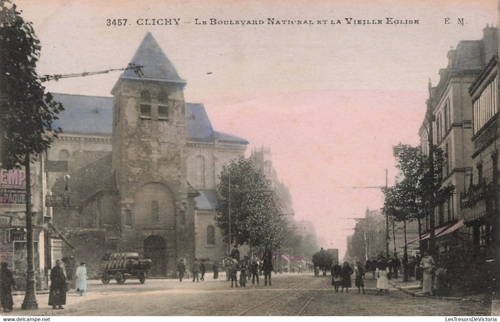 France - Clichy - Le Boulevard National Et La Vieille église - Animé - Colorisé - Tram  - Carte Postale Ancienne - Nanterre