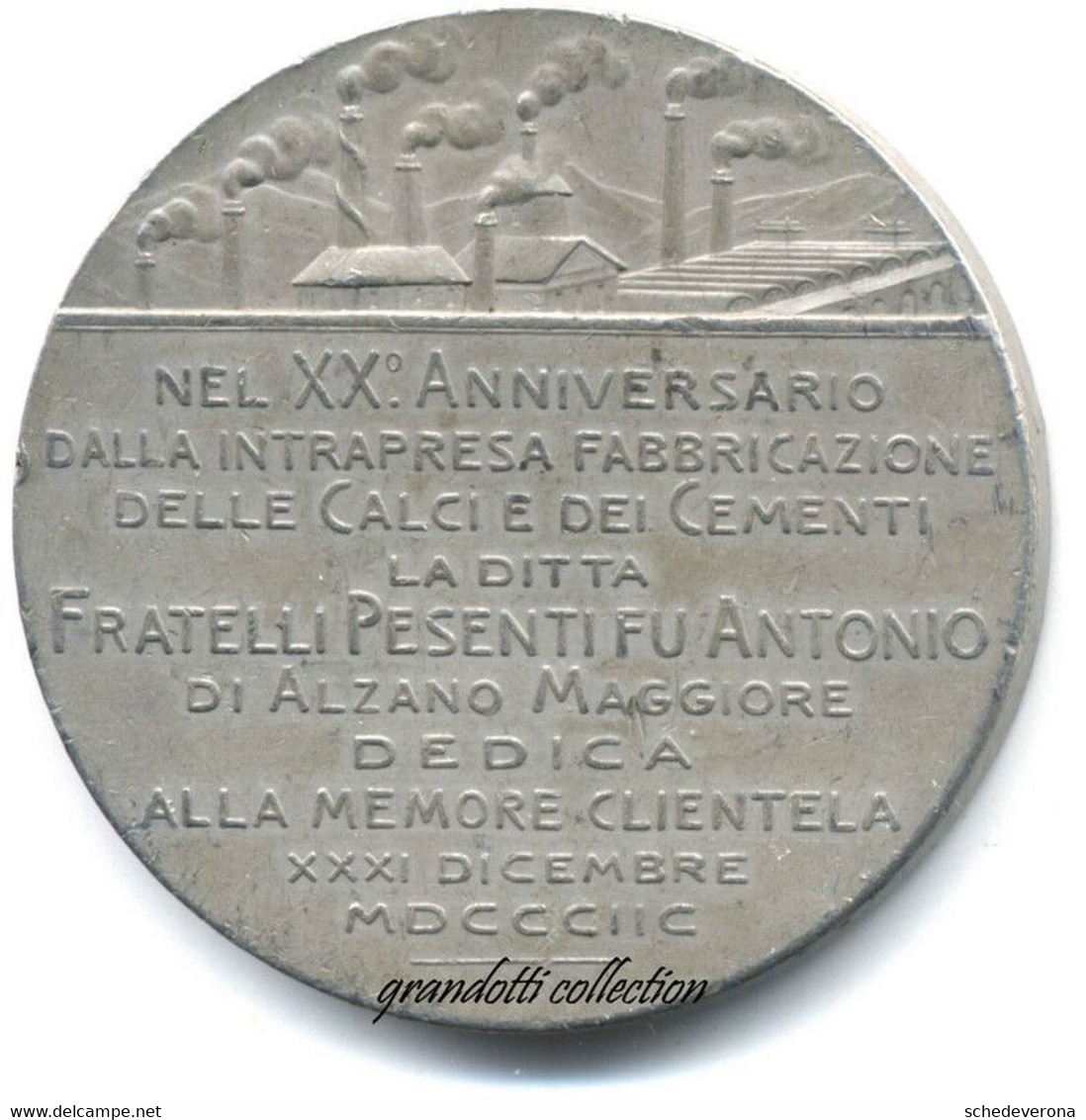 CEMENTI PORTLAND FRATELLI PESENTI ALZANO 1898 MEDAGLIA COMMEMORATIVA - Profesionales/De Sociedad