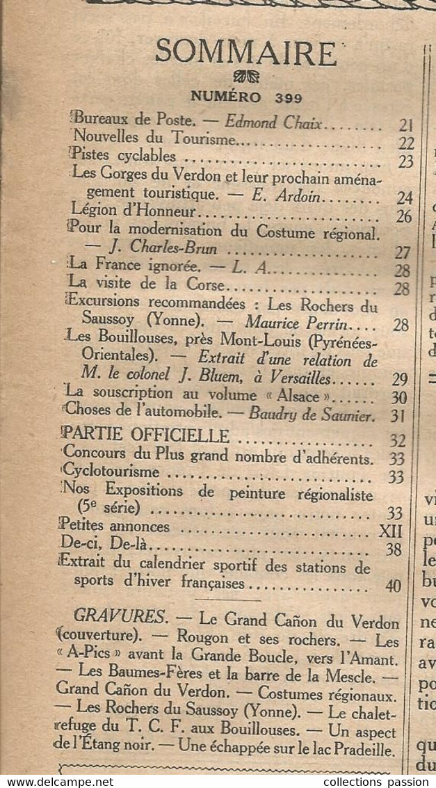 La Revue DuTOURING CLUB DE FRANCE, N° 399,  1928, 40 Pages, 4 Scans, Frais Fr 4.50 E - 1900 - 1949