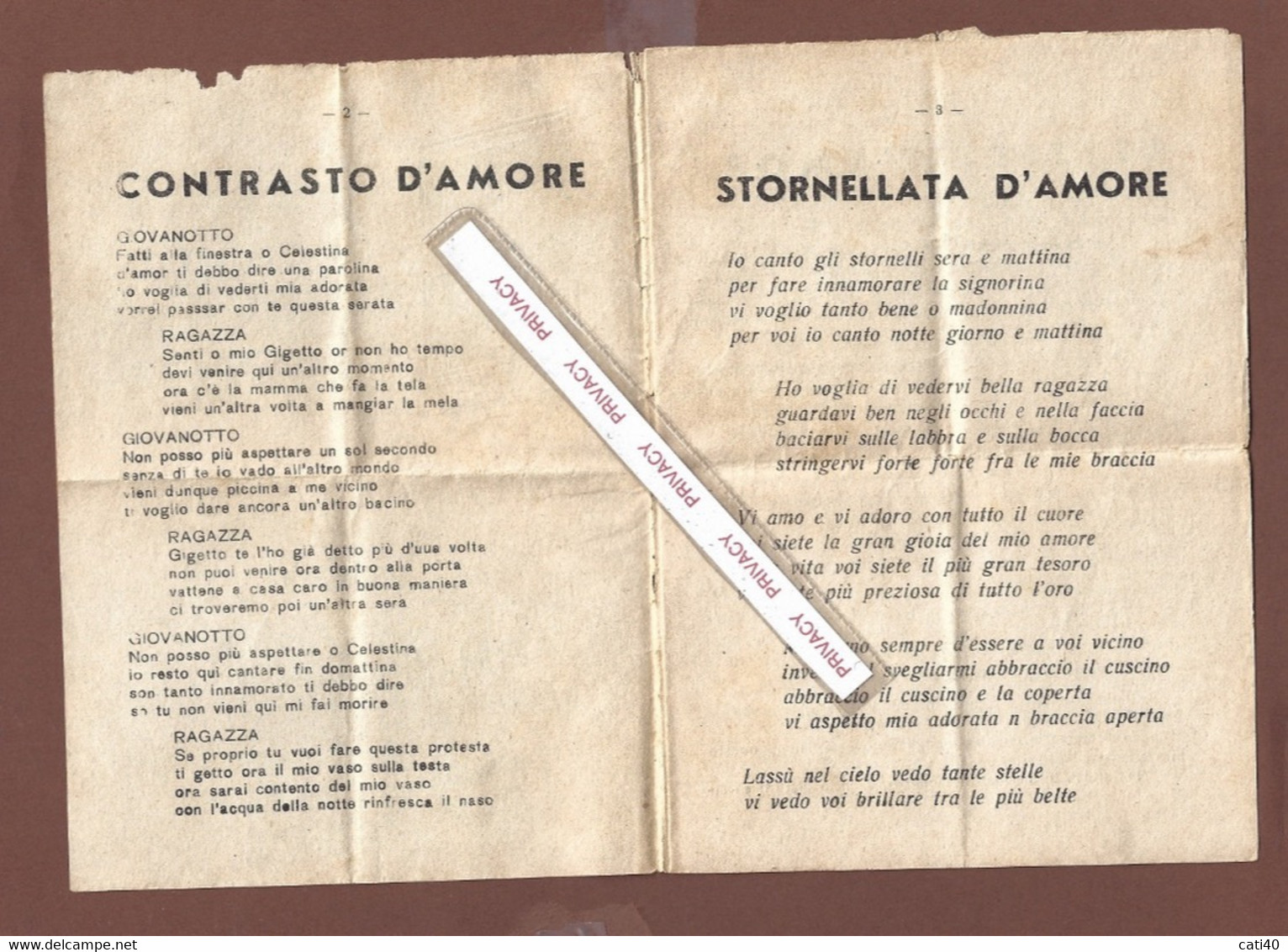 STORNELLI FIORENTINI E LETTERE D'AMORE  - OPUSCOLO D'EPOCA  - 8 Pag. - Documenti Storici