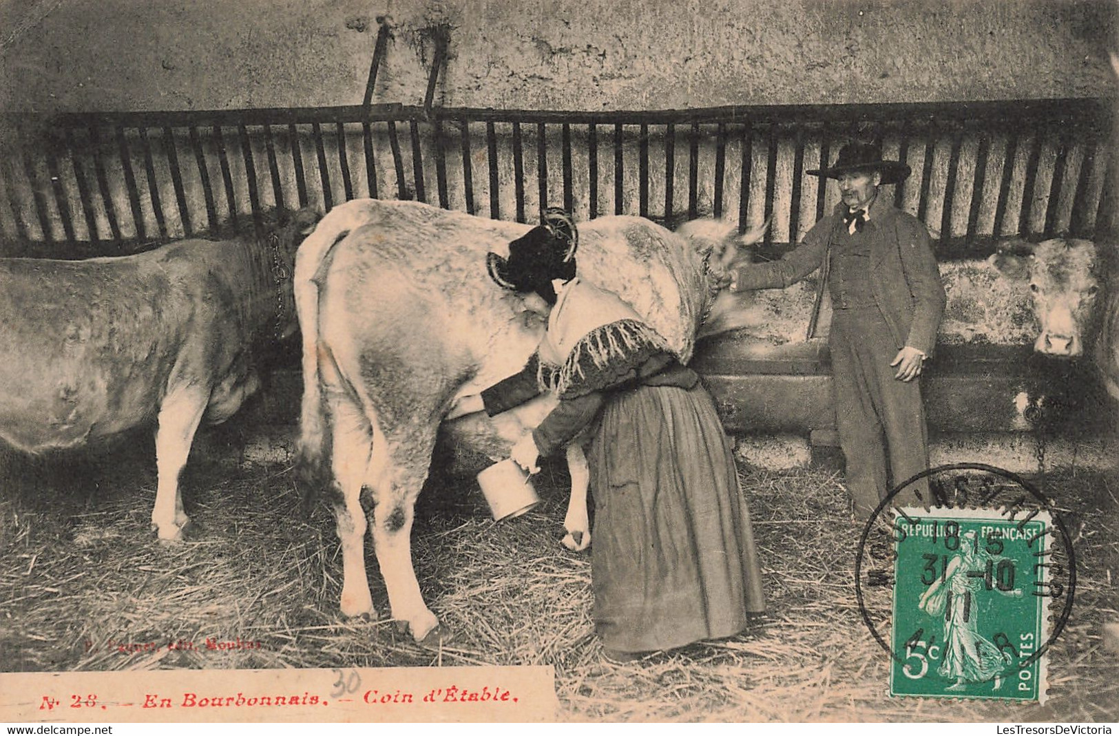Folklore - En Bourbonnais - Coin D'étable - Edit. Paquet - Oblitéré Moulin Sait Allier 1911 - Carte Postale Ancienne - Personaggi
