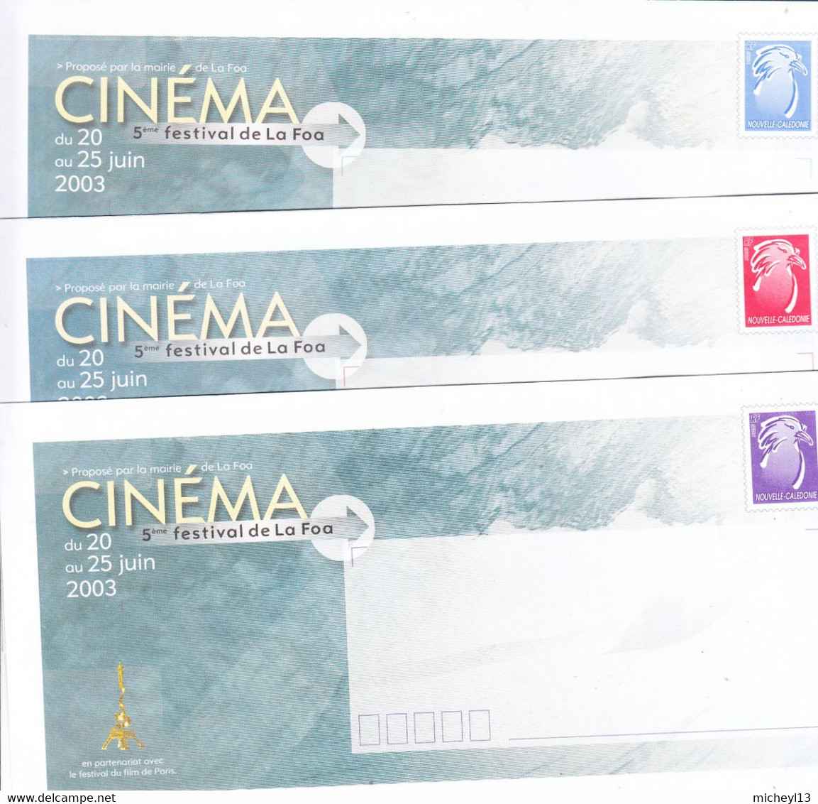 Nouvelle Calédonie-5è Festival De Cinéma De La Foa En 2003-3 Entiers Postaux Neufs - Postal Stationery