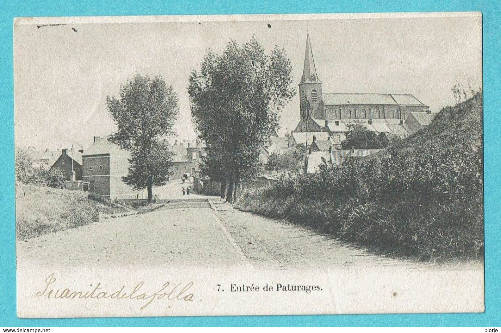 * Paturages - Colfontaine (Hainaut - La Wallonie) * (Union Postale Universelle, Nr 7) Entrée De Paturages, église, Old - Colfontaine