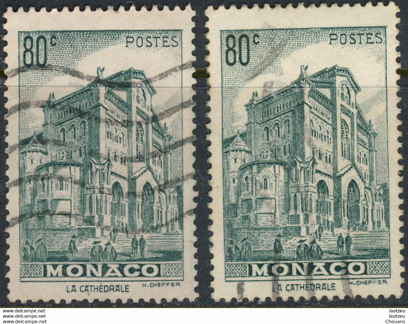 Monaco 1943. ~ YT 255 (par 2) - 80 C. Cathédrale - Oblitérés