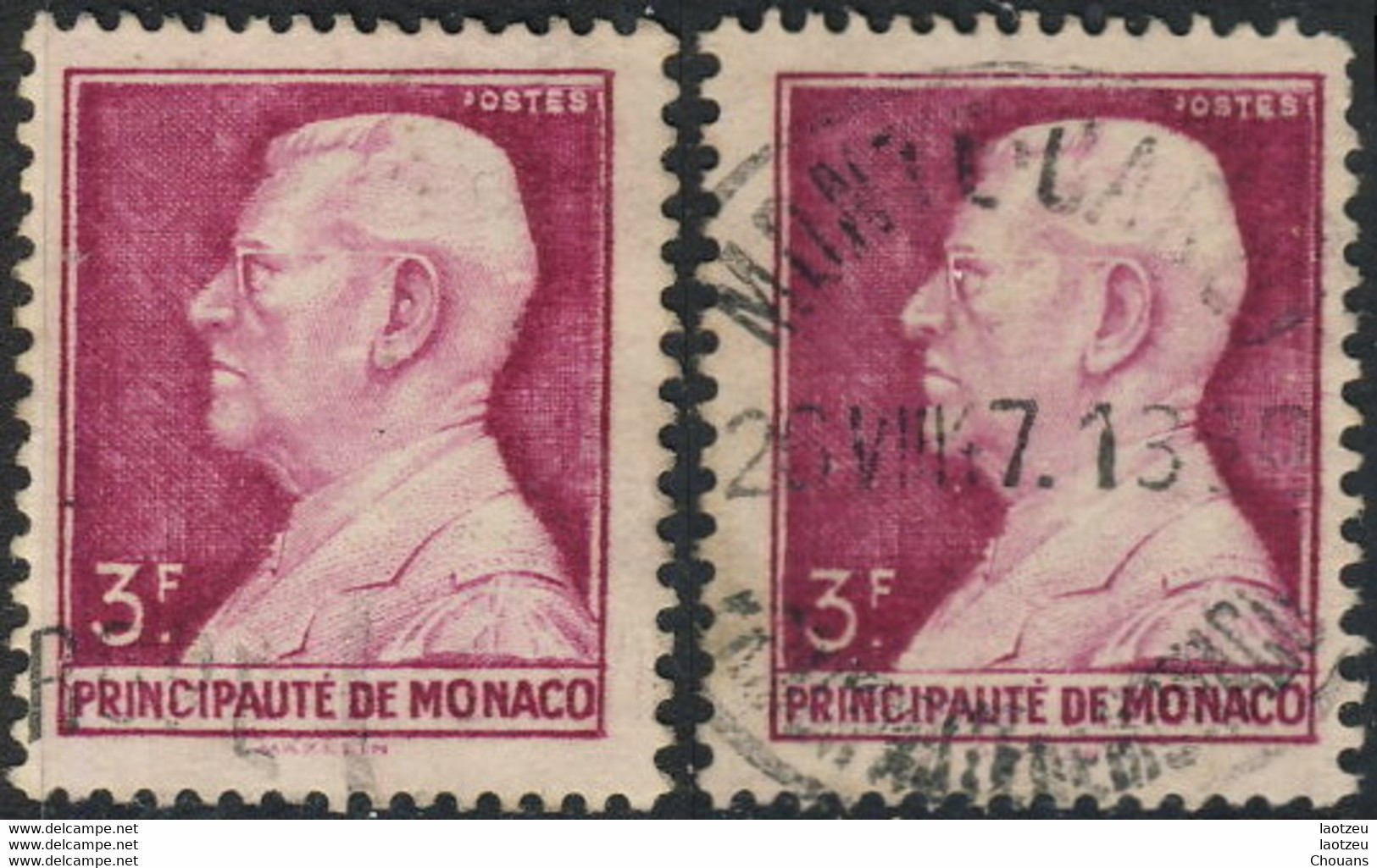 Monaco 1946. ~ YT 282 (par 4) - 3 F. Louis II - Gebraucht