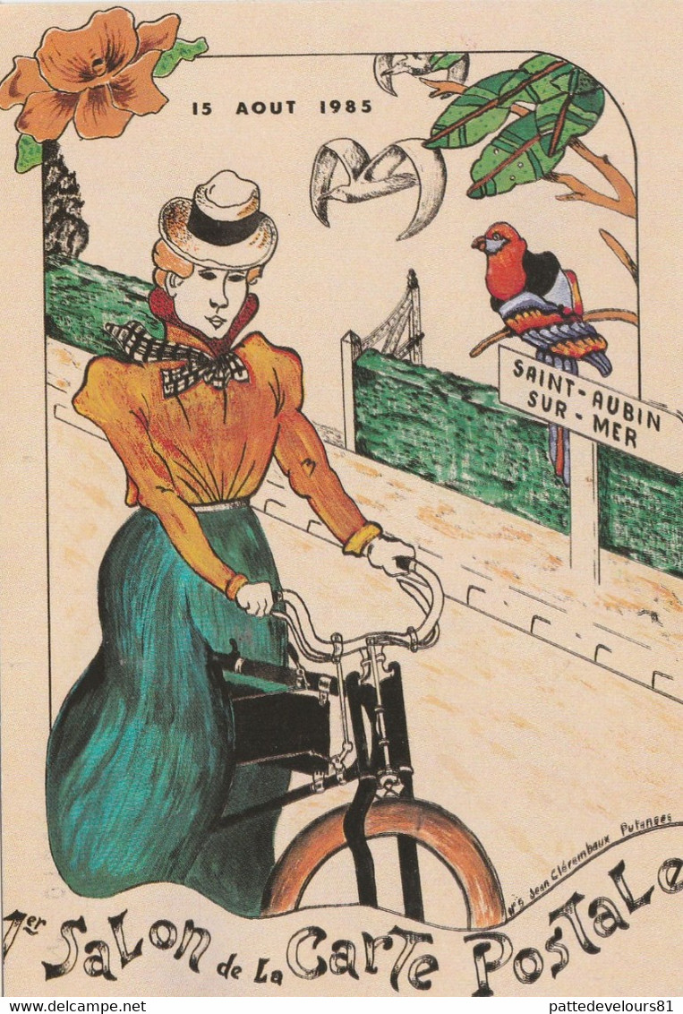 CPM Bourse Salon 1985 (14) ST AUBIN SUR MER Femme Vélo Bicyclette Cycling 2 Roues Tirage Limité Illustrateur - Bourses & Salons De Collections