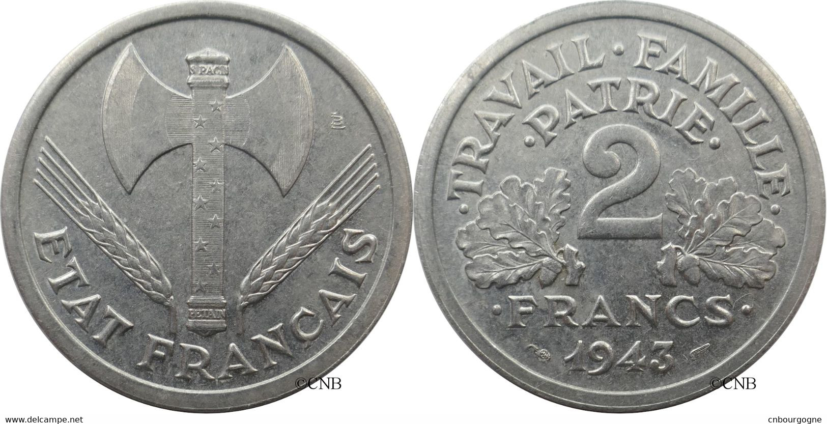 France - État Français - 2 Francs Bazor / Francisque 1943 - SUP/AU58 - Fra4736 - 2 Francs