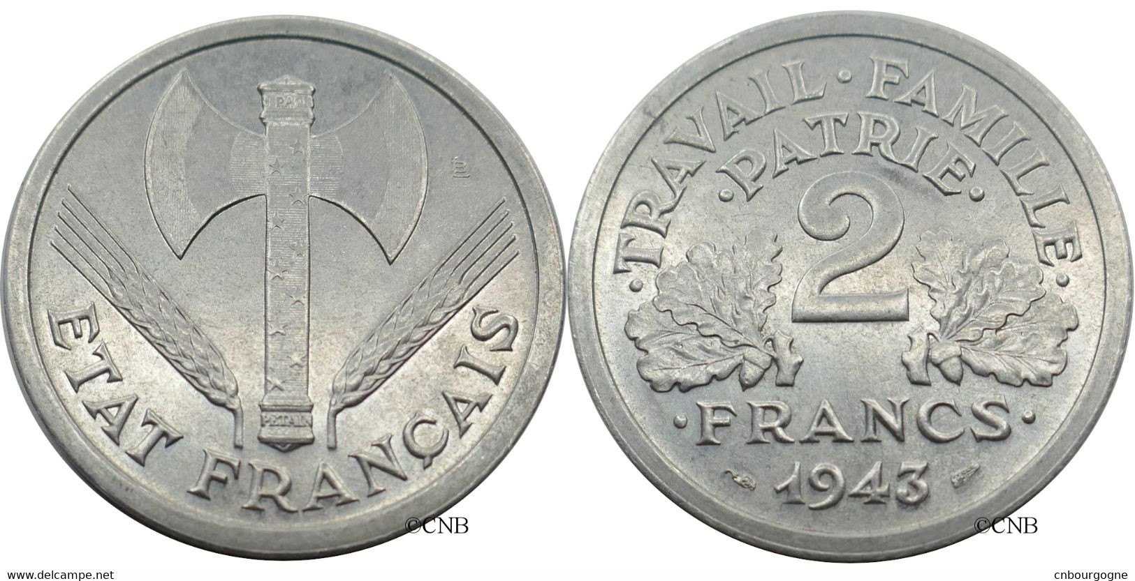 France - État Français - 2 Francs Bazor / Francisque 1943 - SUP/AU58 - Fra4736 - 2 Francs