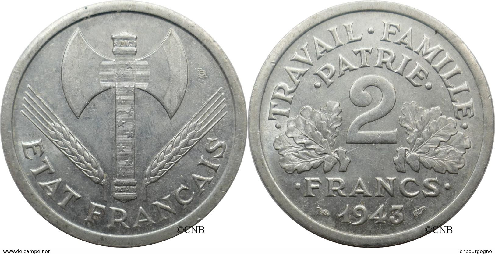 France - État Français - 2 Francs Bazor / Francisque 1943 - SUP/AU58 - Fra4828 - 2 Francs