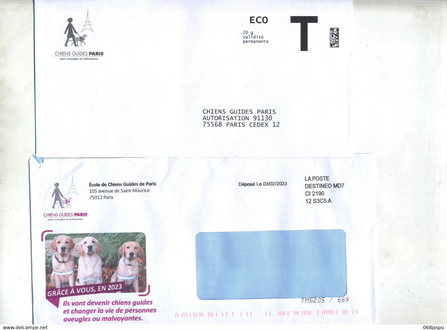 Lettre Reponse T Chien Guide Paris + Destineo - Cards/T Return Covers