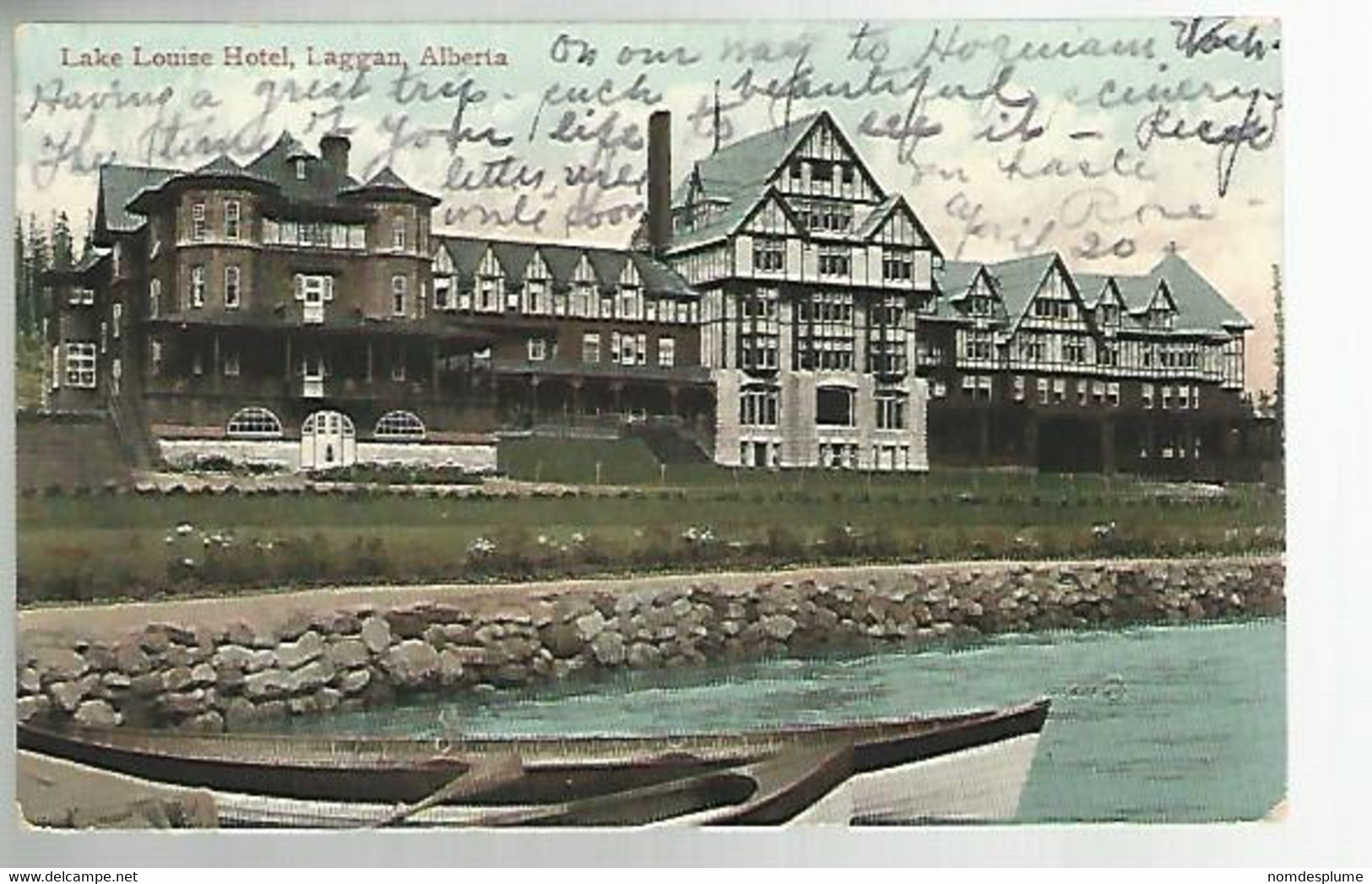 57840) Canada Lake Louise Hotel Laggan Alberta  Field BC Postmark Cancel 1909 Duplex - Lac Louise