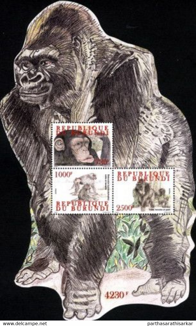 BURUNDI 2011 MONKEYS OF BURUNDI FAUNA ANIMALS ODD SHAPE MINIATURE SHEET MS MNH - Gorilla