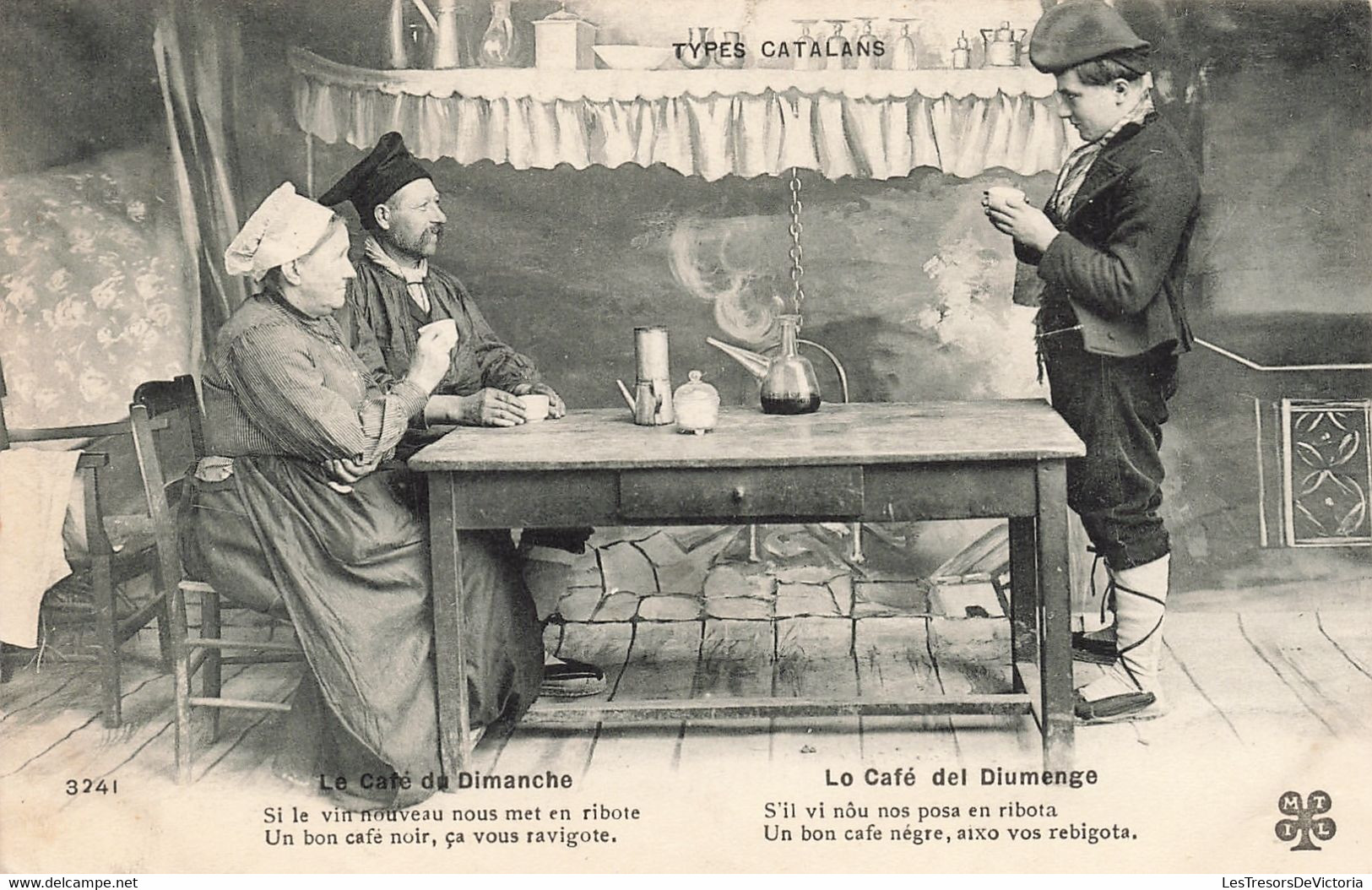 Folklore - Le Café Du Dimanche - Types Catalans  - Carte Postale Ancienne - Musique