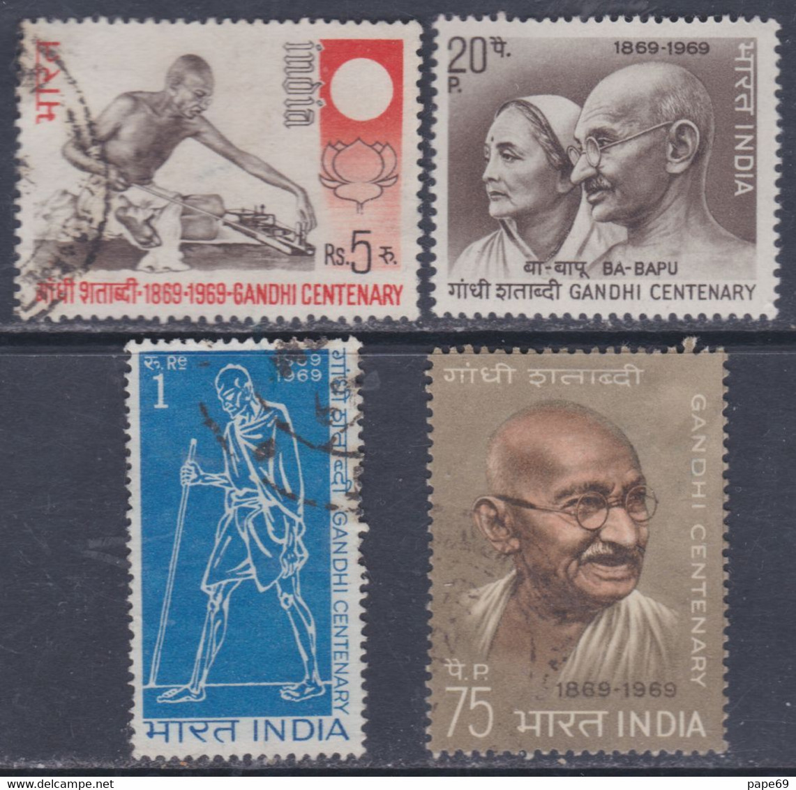 Inde N°  280 / 83  O, X:  Centenaire De La Naissance De Mahatma Gandhi Les 4 Vals Oblitérées ( 280 Trace Charn) Sinon TB - Oblitérés