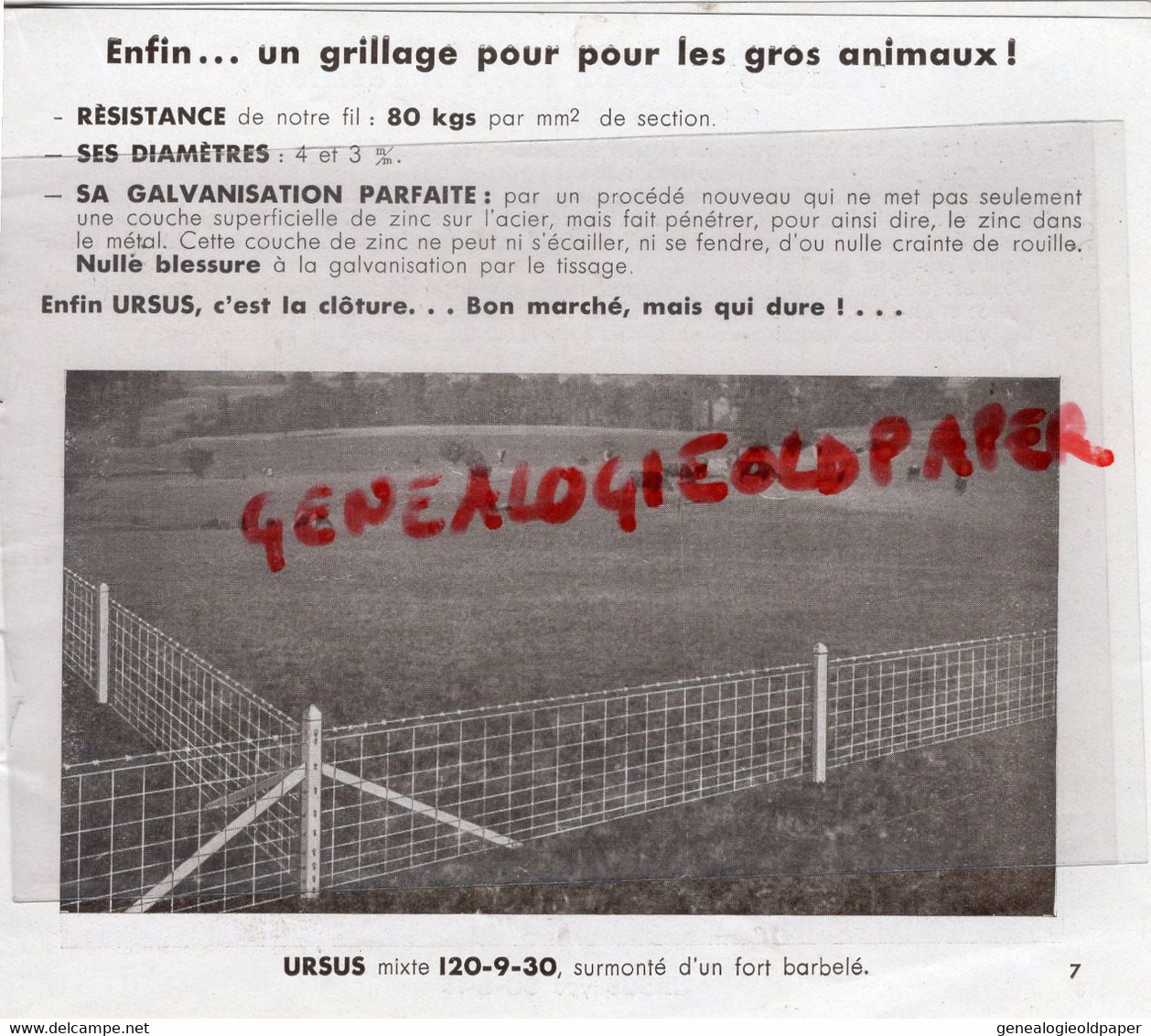 75-PARIS- CATALOGUE CLOTURE AGRICULTURE TREILLAGE URSUS - GRILLAGES - Agriculture