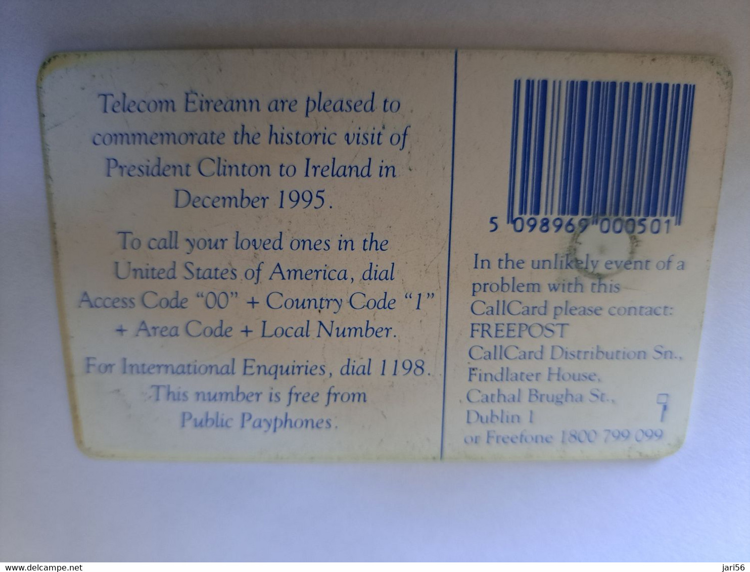 IRELAND /IERLANDE   CHIPCARD 50  UNITS  PRESIDENT CLINTONS VISIT IRELAND 1995      USED CARD    ** 12138** - Irlande
