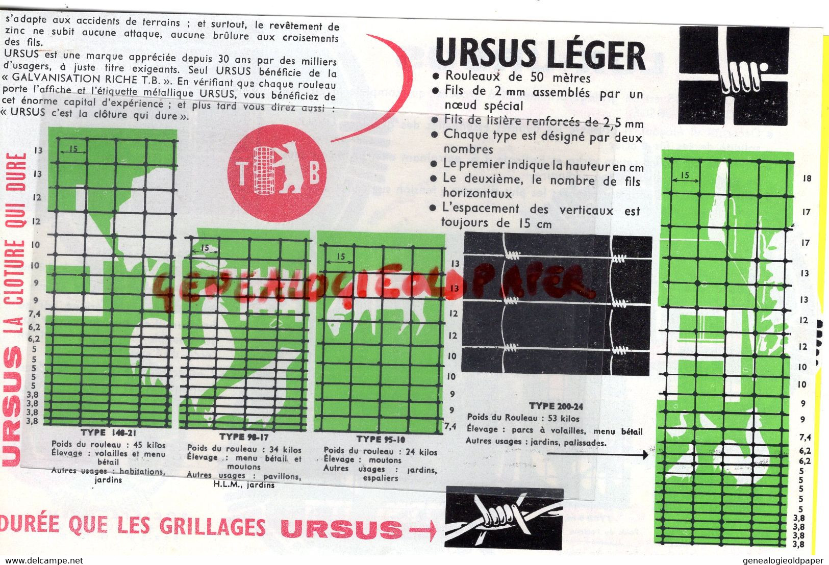 45- AMILLY MONTARGIS 75-PARIS- CATALOGUE CLOTURE AGRICULTURE TREILLAGE URSUS + TARIF 1962-GRILLAGES - 17 RUE DU COLISEE - Agriculture