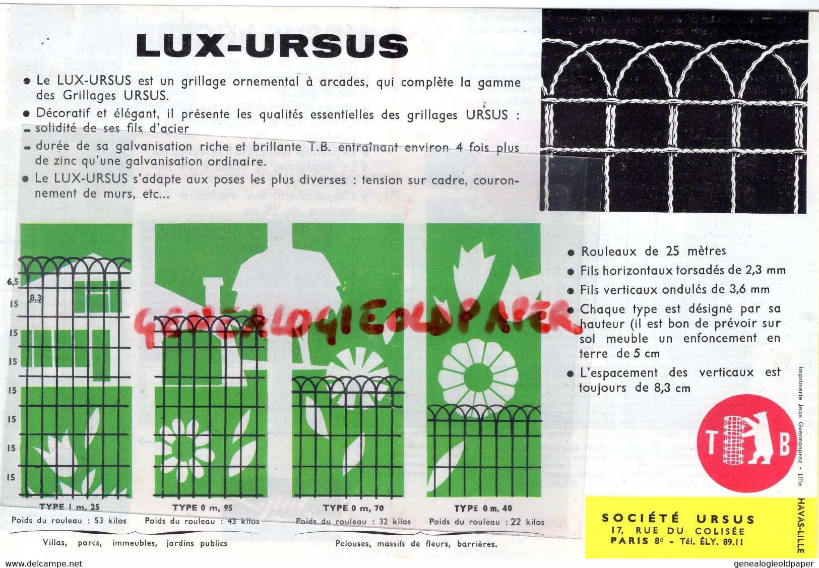 45- AMILLY MONTARGIS 75-PARIS- CATALOGUE CLOTURE AGRICULTURE TREILLAGE URSUS + TARIF 1962-GRILLAGES - 17 RUE DU COLISEE - Landwirtschaft