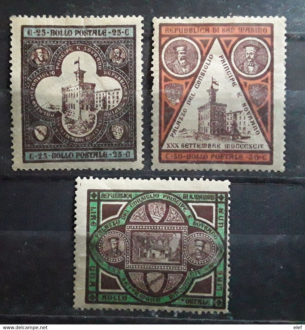 SAN MARINO SAINT MARIN 1894 , Palais Du Gouvernement,  Serie Yvert No 23 / 25 , Neufs * MH TB Cote 70 Euros - Neufs