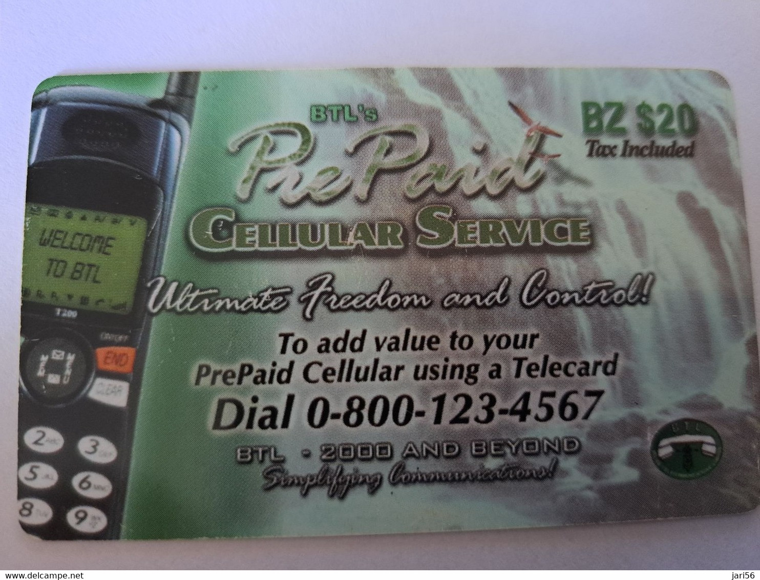 BELIZE Prepaid Card  $20,- PREPAID CELLULAIR SERVICE  BTL   Used Card  **12146** - Belice