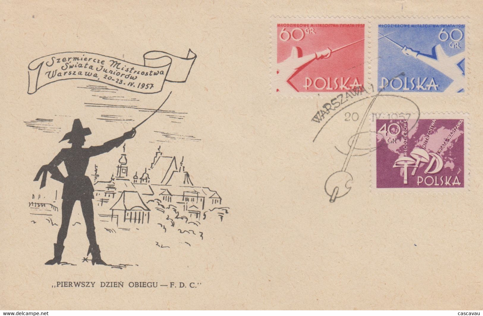 Enveloppe  FDC  1er  Jour    POLOGNE   Championnats  D' ESCRIME  De  La   Jeunesse    1957 - Fencing