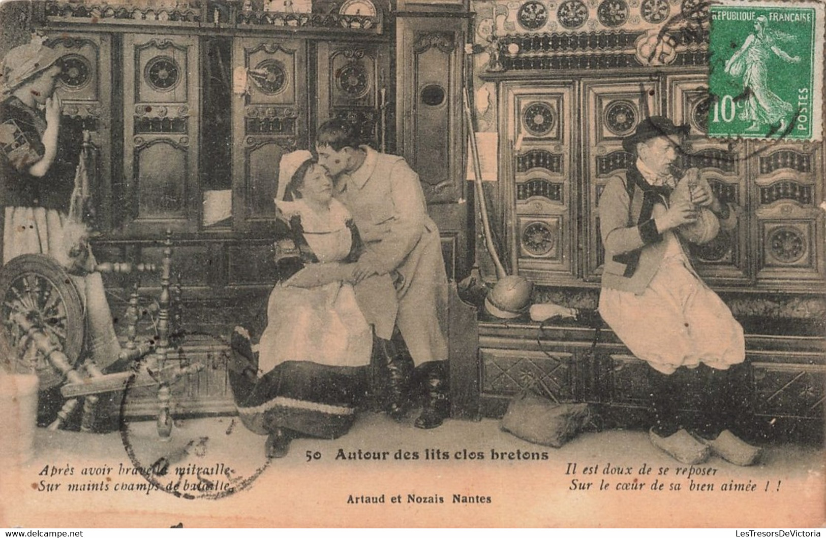 Folklore - Autour Des Lits Clos Bretons - Artaud Et Nozais - Poème - Couple  -  Carte Postale Ancienne - People